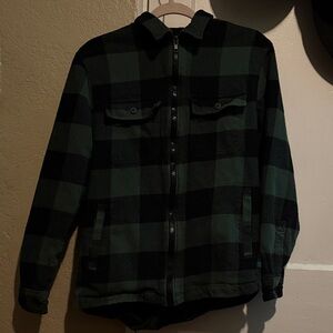 Divided Green and Black Buffalo Plaid Zip Shirt Jacket